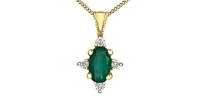 10K Yellow Gold 5x3mm Emerald and 0.03cttw Diamond Pendant
