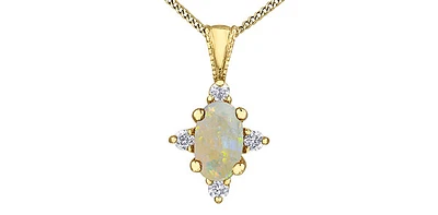 10K Yellow Gold 0.16cttw Opal and 0.03cttw Diamond Necklace - 18 Inches