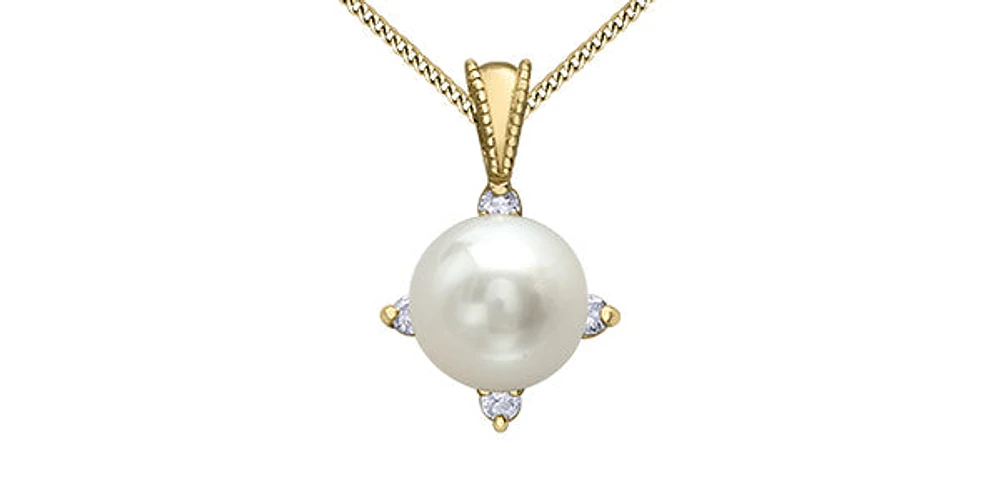 10K Yellow Gold Cultured Pearl and Diamond Pendant
