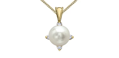 10K Yellow Gold Cultured Pearl and Diamond Pendant