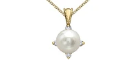 10K Yellow Gold Cultured Pearl and Diamond Pendant