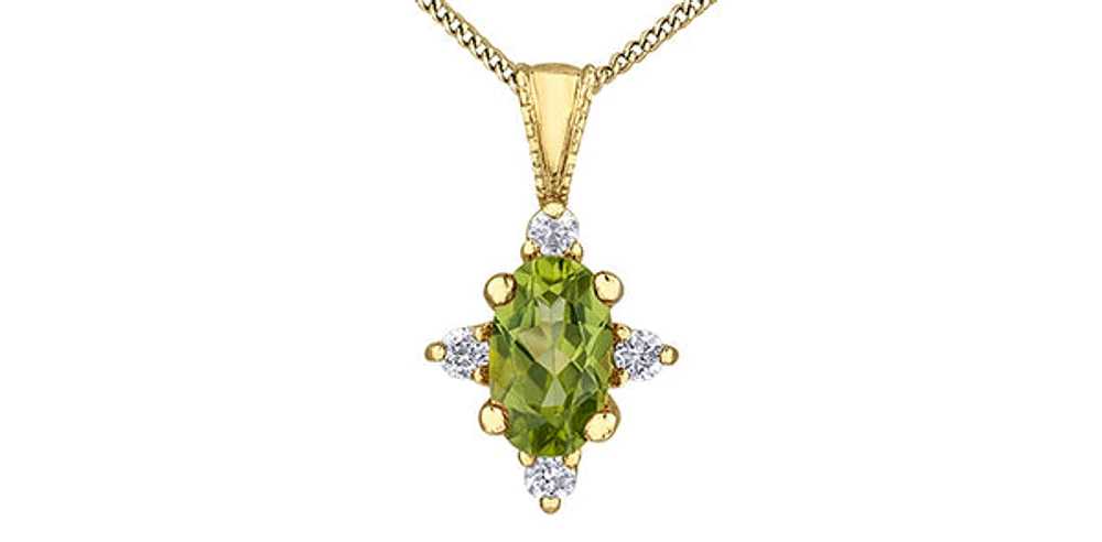 10K White Gold 0.16cttw Peridot and 0.03cttw Diamond Pendant, 18" Box Chain