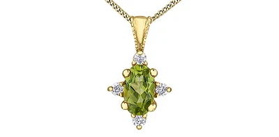 10K White Gold 0.16cttw Peridot and 0.03cttw Diamond Pendant, 18" Box Chain