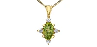 10K White Gold 0.16cttw Peridot and 0.03cttw Diamond Pendant, 18" Box Chain