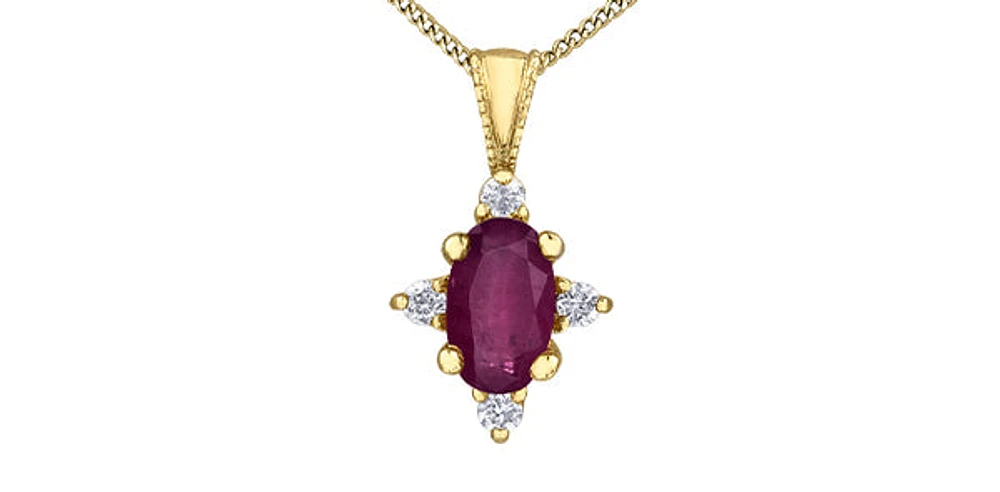 10K Yellow Gold Genuine Ruby and Diamond Necklace