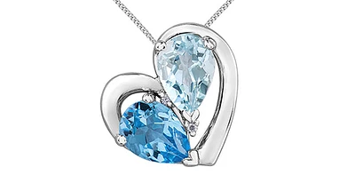 10K White Gold 7x5mm Blue Topaz, 7x5mm Aquamarine and 0.006cttw Diamond Pendant