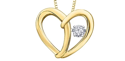 10K Yellow Gold 0.09cttw Canadian Diamond Heart Pulse Pendant, 18"
