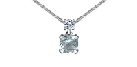14K White Gold Aquamarine and Canadian Diamond Pendant - 18"