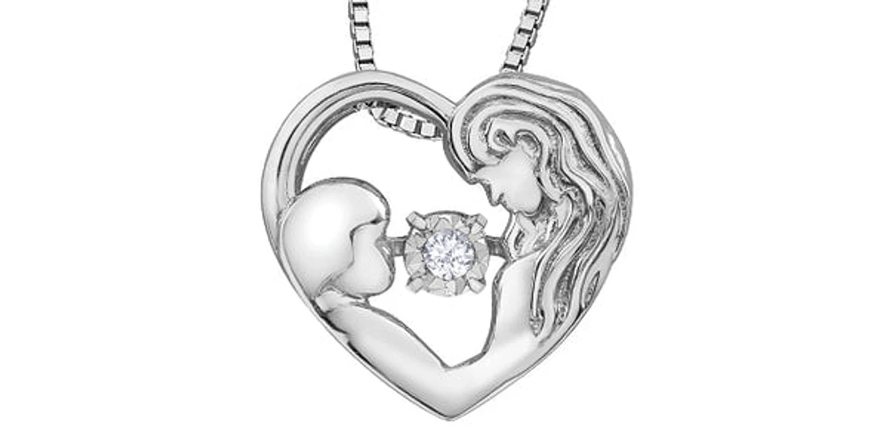 Sterling Silver 0.03cttw Diamond Mom Pendant, 18"