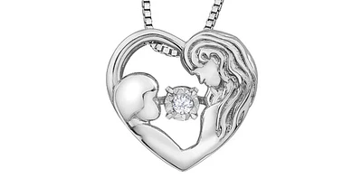 Sterling Silver 0.03cttw Diamond Mom Pendant, 18"