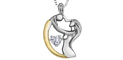 Sterling Silver & 10K Yellow Gold White Zircon & Diamond Mom Pendant, 18"