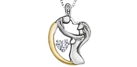 Sterling Silver & 10K Yellow Gold White Zircon & Diamond Mom Pendant, 18"