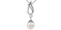 10K White Gold 7mm Cultured Pearl and 0.085cttw Canadian Diamond Dangle Pendant