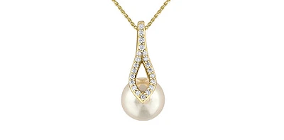 10K Yellow Gold Cultured Pearl and Diamond Necklace, 18"