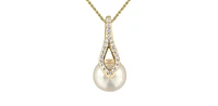 10K Yellow Gold Cultured Pearl and Diamond Necklace, 18"