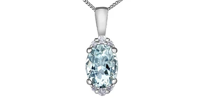 10K White Gold Oval Shape Aquamarine & 0.05cttw Diamond Pendant - 18"