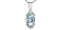 10K White Gold Oval Shape Aquamarine & 0.05cttw Diamond Pendant - 18"