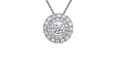 10K White Gold 0.30cttw Diamond Double Eternity Halo Pendant, 18"