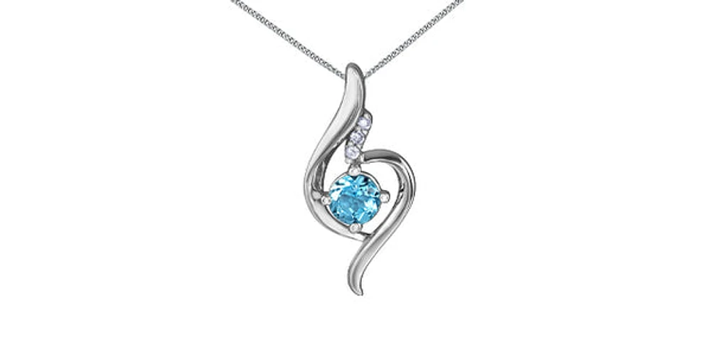 10K White Gold 5mm Blue Topaz and 0.03cttw Diamond Necklace - 18 Inches
