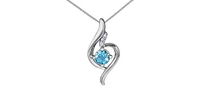 10K White Gold 5mm Blue Topaz and 0.03cttw Diamond Necklace - 18 Inches