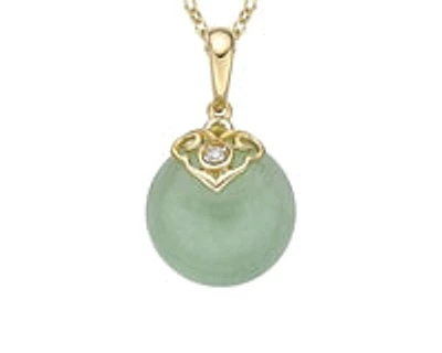 10K Gold Jadeite And Diamond Pendant