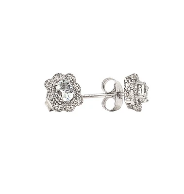 10K White Gold 0.30cttw Aquamarine and 0.053cttw Diamond Halo Earrings