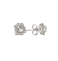 10K White Gold 0.30cttw Aquamarine and 0.053cttw Diamond Halo Earrings