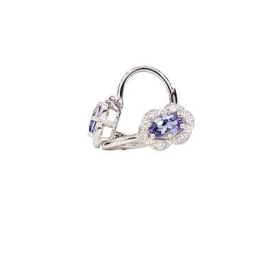 10K White Gold Tanzanite and Diamond Earrings with Lever Backs
