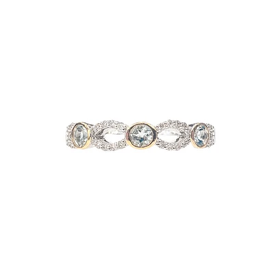 10K 2 Tone Gold 0.30cttw Aquamarine and 0.10cttw Diamond Ring, size 7