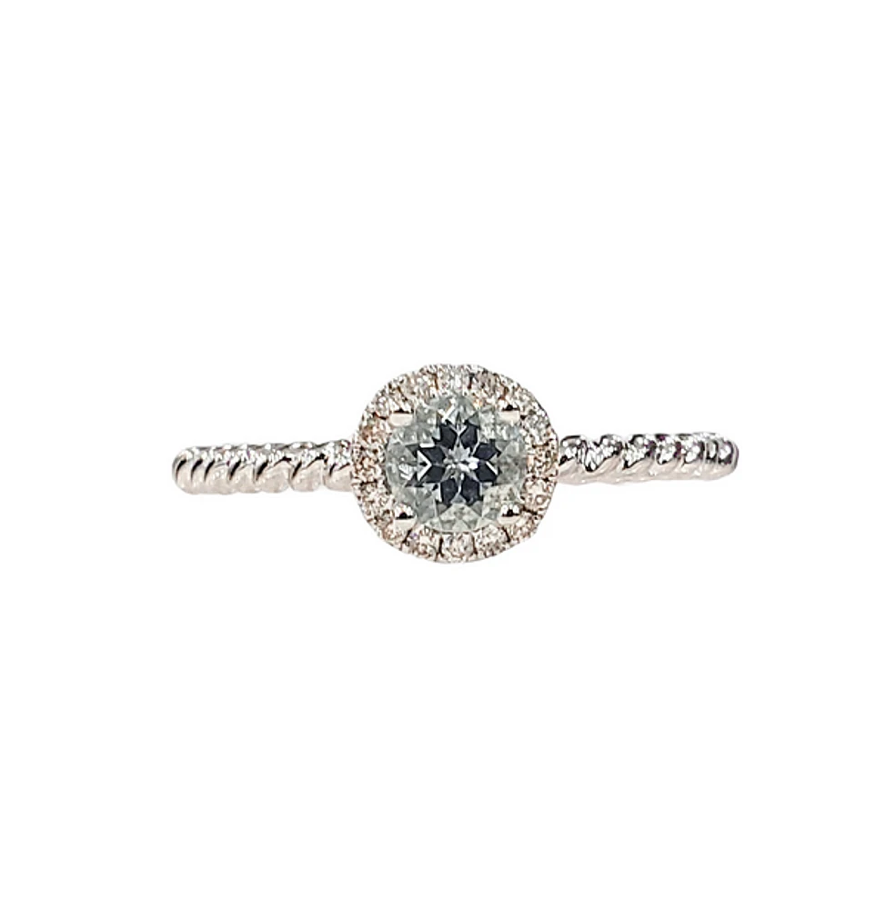 10K White Gold 0.30cttw Aquamarine and 0.08cttw Diamond Ring, size 7