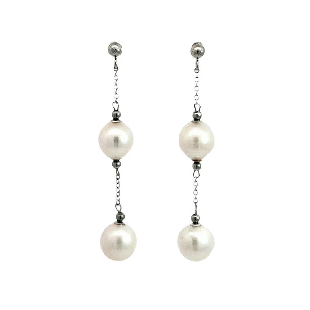 14K White Gold 7.5-8.0mm Cultured Pearl Dangle Earring
