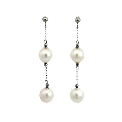 14K White Gold 7.5-8.0mm Cultured Pearl Dangle Earring