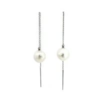 14K White Gold 9mm Cultured Pearl "Threader" Earring