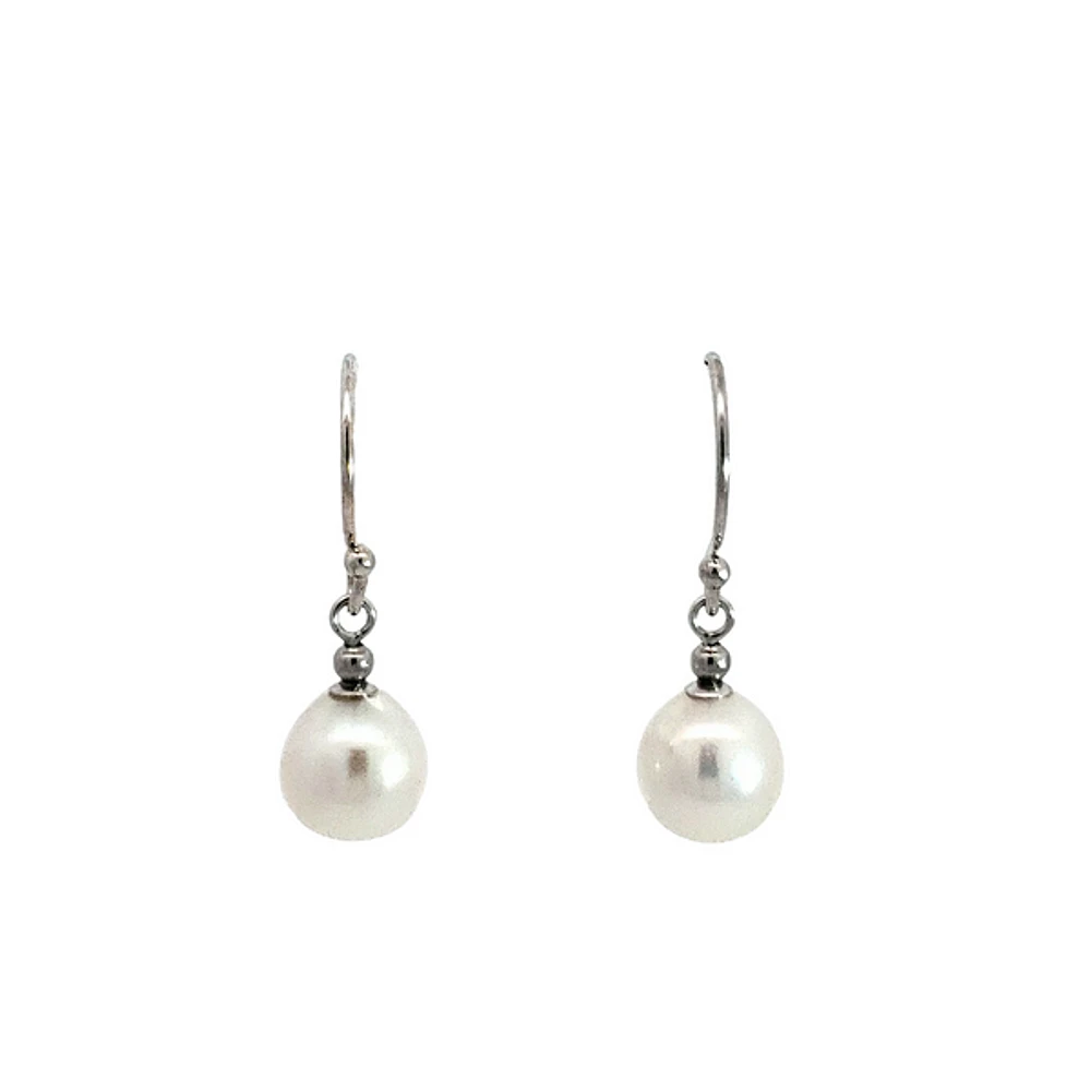 14K White Gold 7-7.5mm Cultured Pearl Dangle Earring