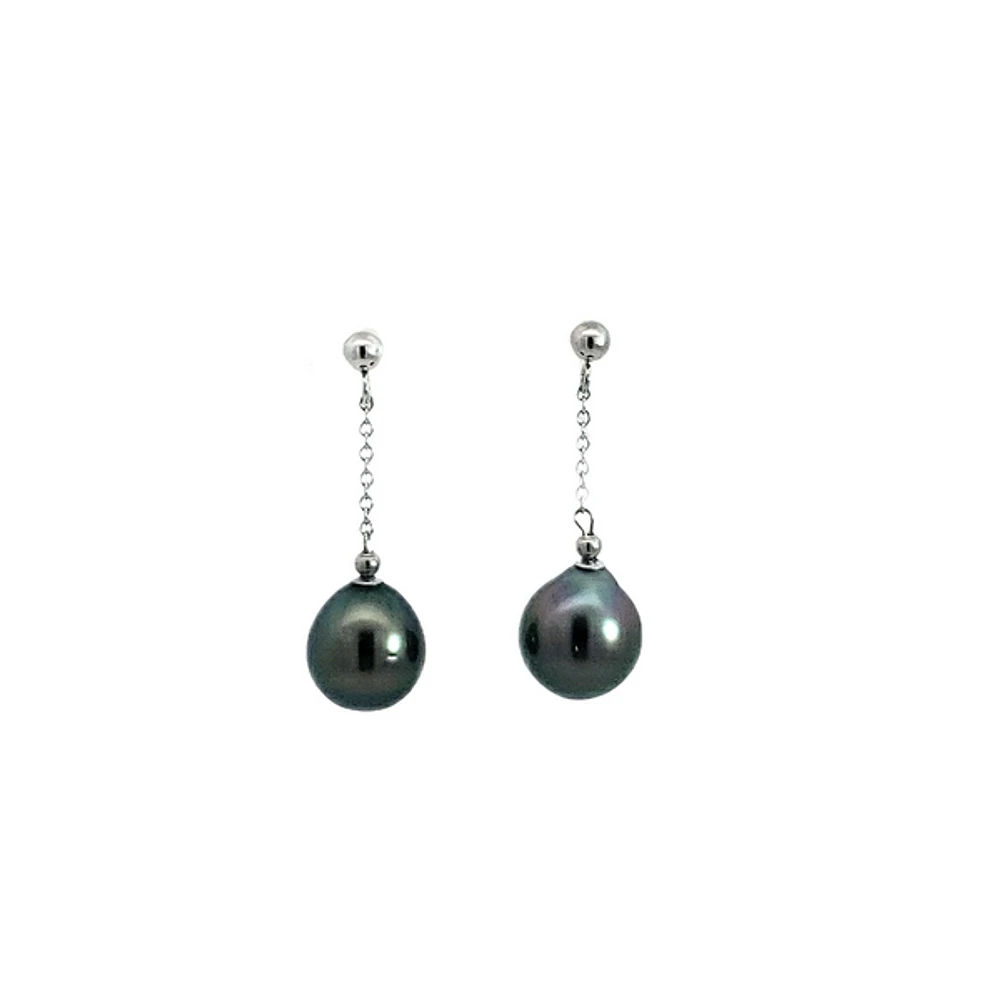 14K White Gold 8.5-9.0mm Tahitian Pearl Dangle Earring