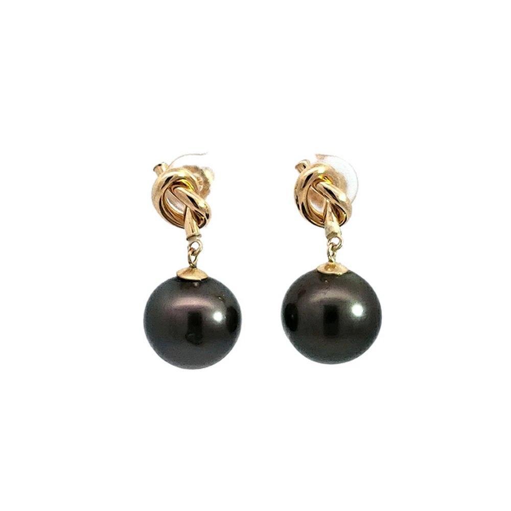 14K Yellow Gold Tahitian Pearl Dangle Earrings with Butterfly Back Closure