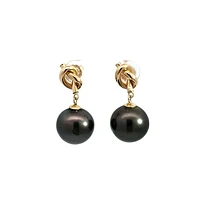 14K Yellow Gold Tahitian Pearl Dangle Earrings with Butterfly Back Closure
