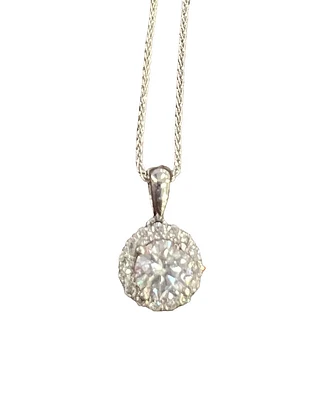 14K White Gold 0.86cttw Lab Grown Diamond Halo Necklace with Wheat Chain