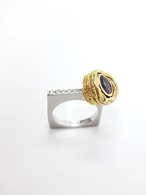 Silver & 18K Gold Plated 1.10cttw Amethyst and Cubic Zirconia Ring, size 8.5
