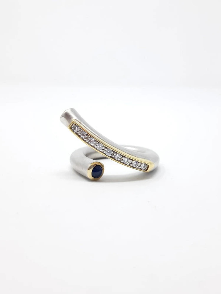 Silver Sapphire and CZ Ring