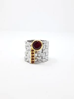 2 Tone Silver & Gold Plated Garnet Ring, size 8