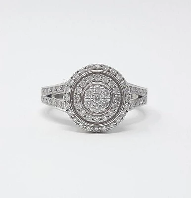 14K White Gold 0.66cttw Diamond Halo Engagement Ring, size 6.5