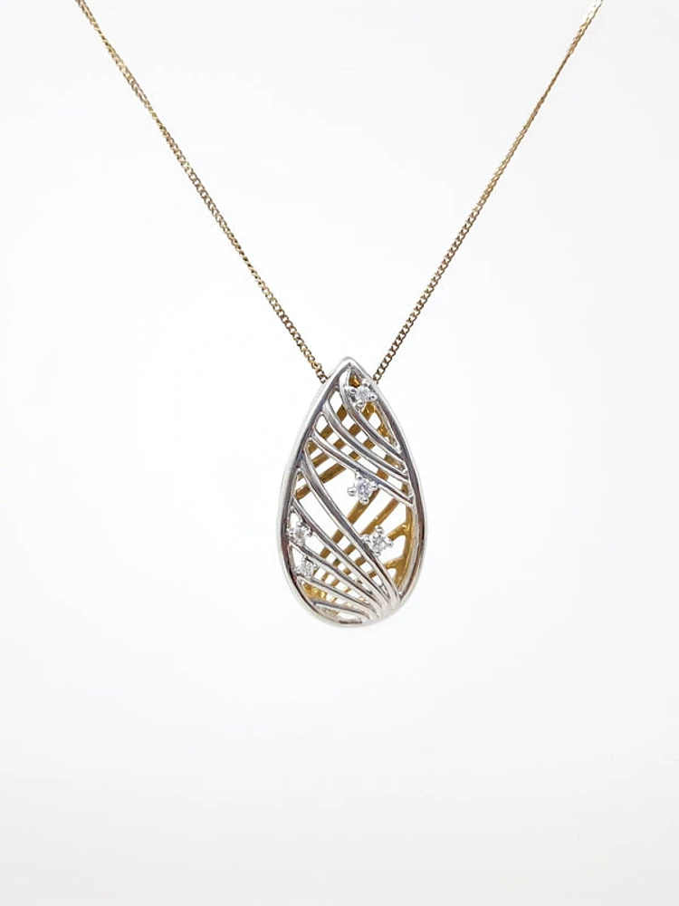 10K White & Yellow Gold 0.06cttw Diamond Pendant, 18"