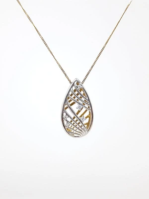 10K White & Yellow Gold 0.06cttw Diamond Pendant, 18"