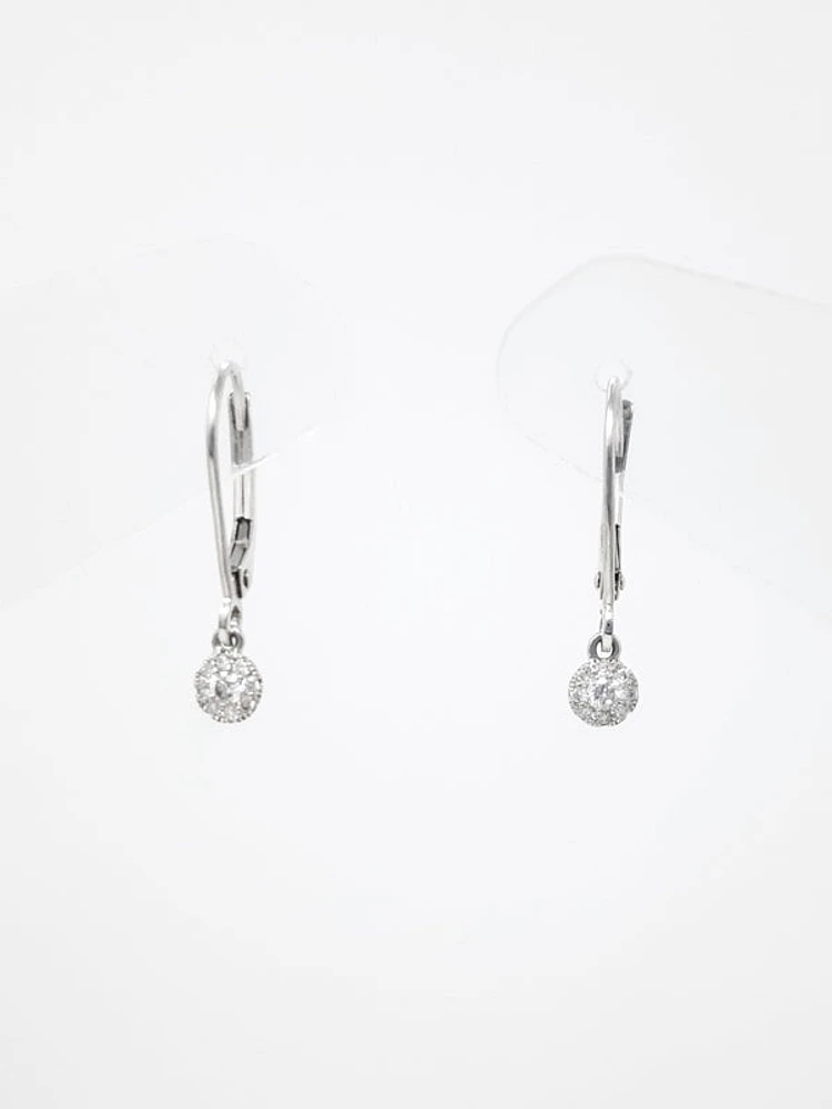 10K White Gold 0.13cttw Diamond Lever Back Earrings