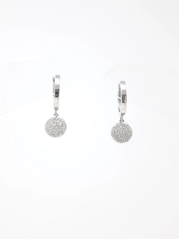 10K White Gold 0.30cttw Diamond Hoop Huggie Hinged Dangle Earrings