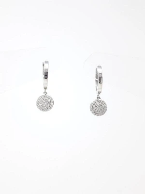 10K White Gold 0.30cttw Diamond Hoop Huggie Hinged Dangle Earrings