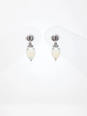 10K White Gold Opal and Diamond Earrings