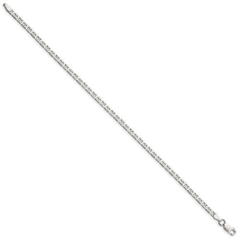 Sterling Silver 3mm Flat Anchor Chain Anklet, 16"