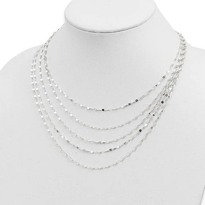 Sterling Silver 5 Strand Fancy Flat Link Necklace - 17"